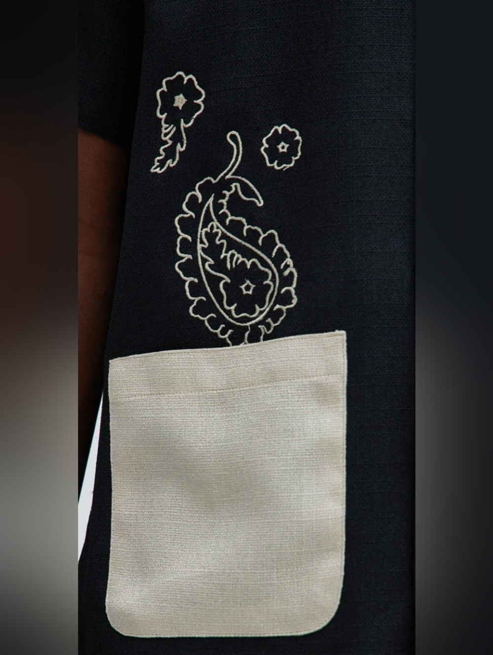 Malibu Black Shirt with Cream Collar and Embroidered Detail - Picture 3 of 5